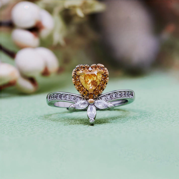 Anello Olivenorma a forma di cuore con corona di citrino e zircone bianco