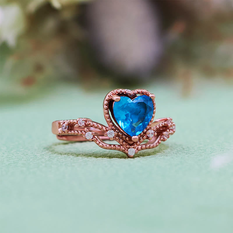 Anello a forma di cuore con topazio blu Olivenorma a forma di corona