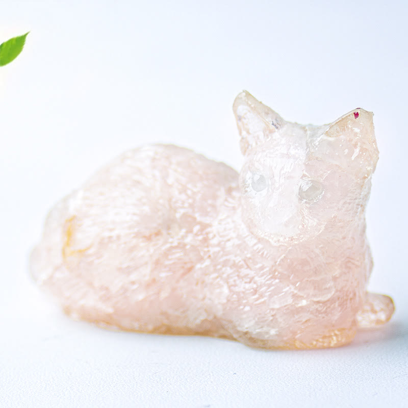 Ghiaia di cristallo Olivenorma , decorazione in pietra preziosa con gattino sdraiato in resina epossidica