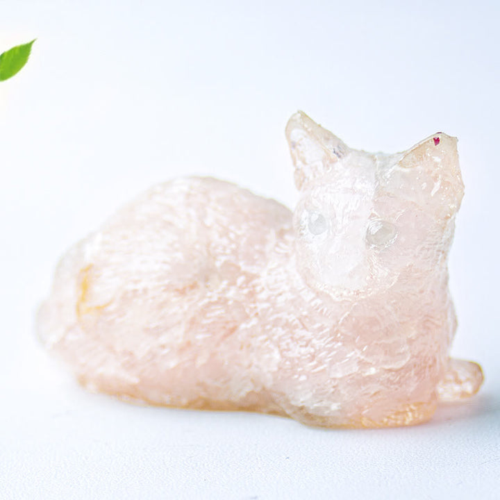 Ghiaia di cristallo Olivenorma , decorazione in pietra preziosa con gattino sdraiato in resina epossidica