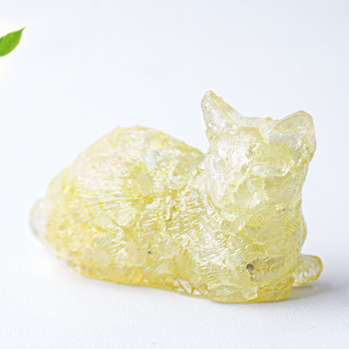Ghiaia di cristallo Olivenorma , decorazione in pietra preziosa con gattino sdraiato in resina epossidica