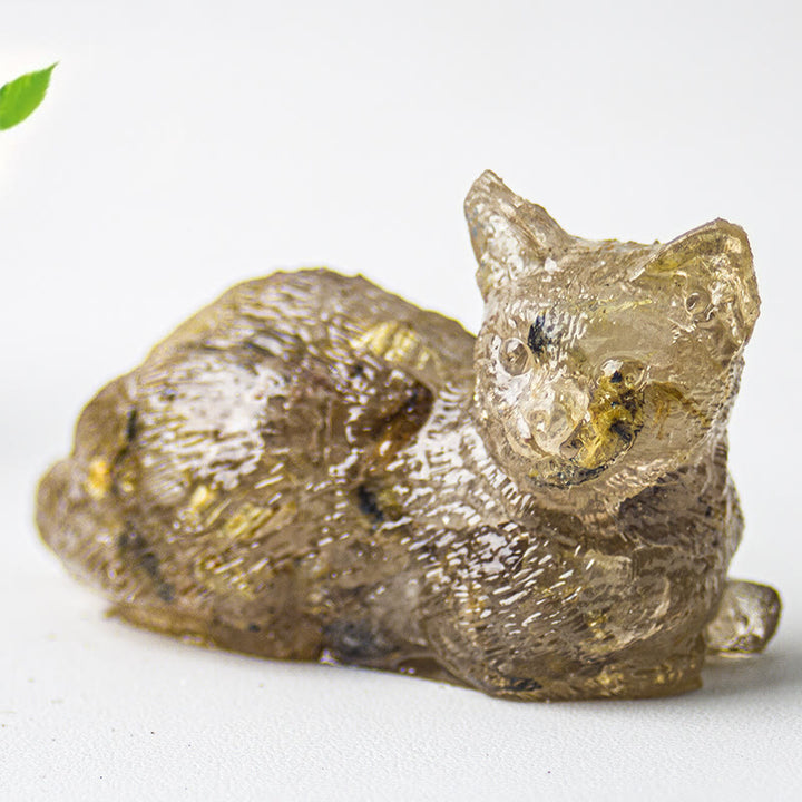 Ghiaia di cristallo Olivenorma , decorazione in pietra preziosa con gattino sdraiato in resina epossidica