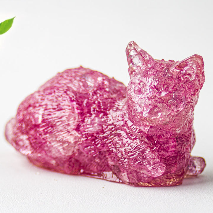 Ghiaia di cristallo Olivenorma , decorazione in pietra preziosa con gattino sdraiato in resina epossidica