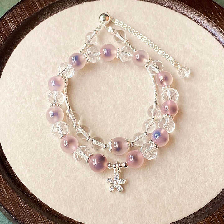 Olivenorma 2 pezzi set di braccialetti di perline di agata rosa caramella