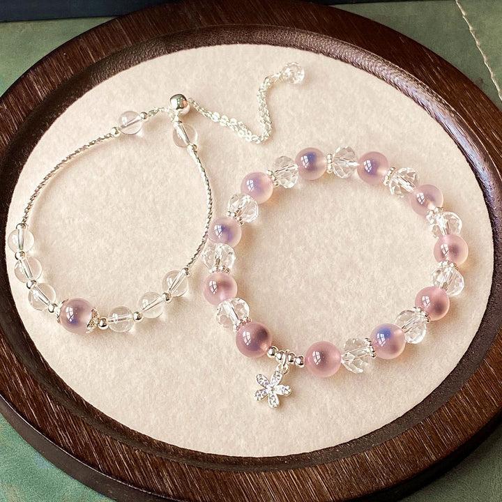 Olivenorma 2 pezzi set di braccialetti di perline di agata rosa caramella