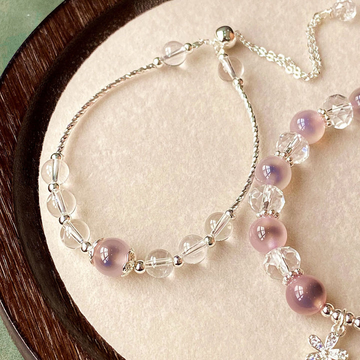 Olivenorma 2 pezzi set di braccialetti di perline di agata rosa caramella