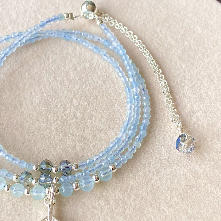 Olivenorma Bracciale multistrato in acquamarina con ciondolo a coda di pesce