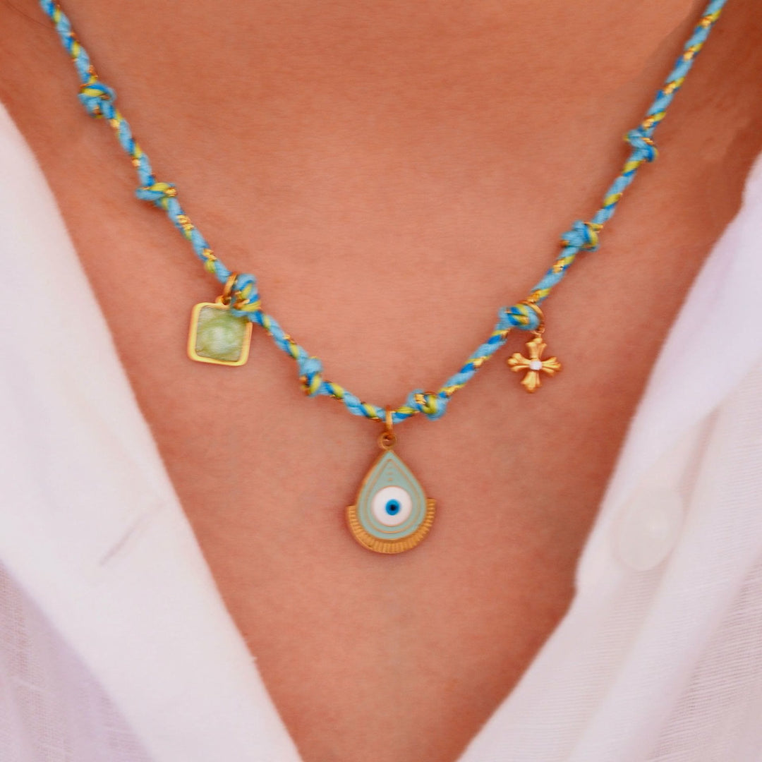 Collana con ciondolo in pietra naturale intrecciata colorata Olivenorma
