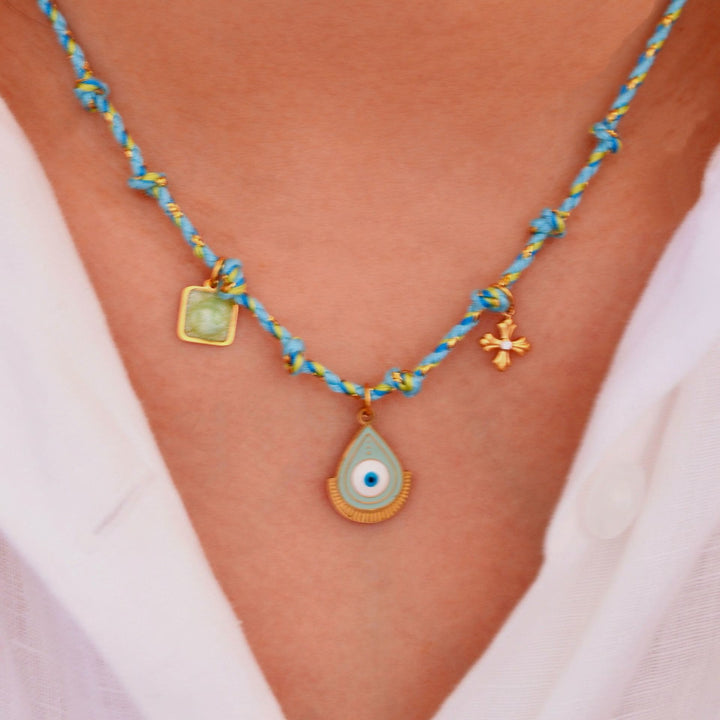 Collana con ciondolo in pietra naturale intrecciata colorata Olivenorma
