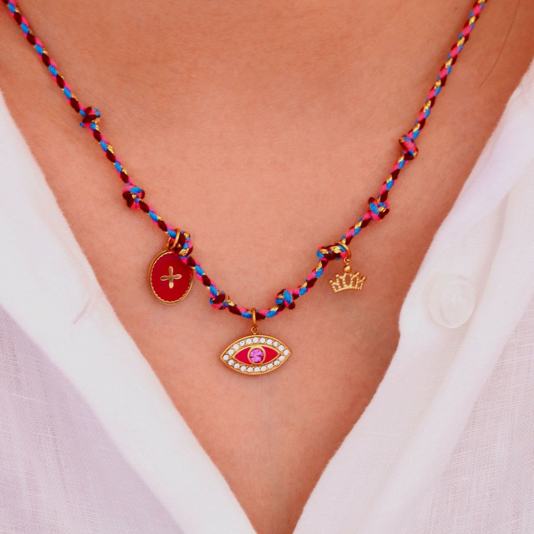 Collana con ciondolo in pietra naturale intrecciata colorata Olivenorma