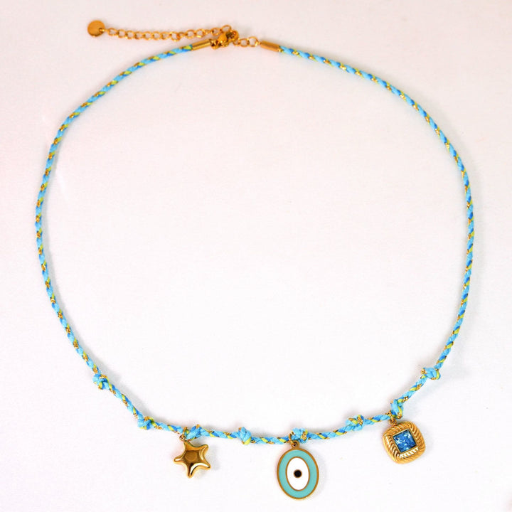 Collana con ciondolo in pietra naturale intrecciata colorata Olivenorma