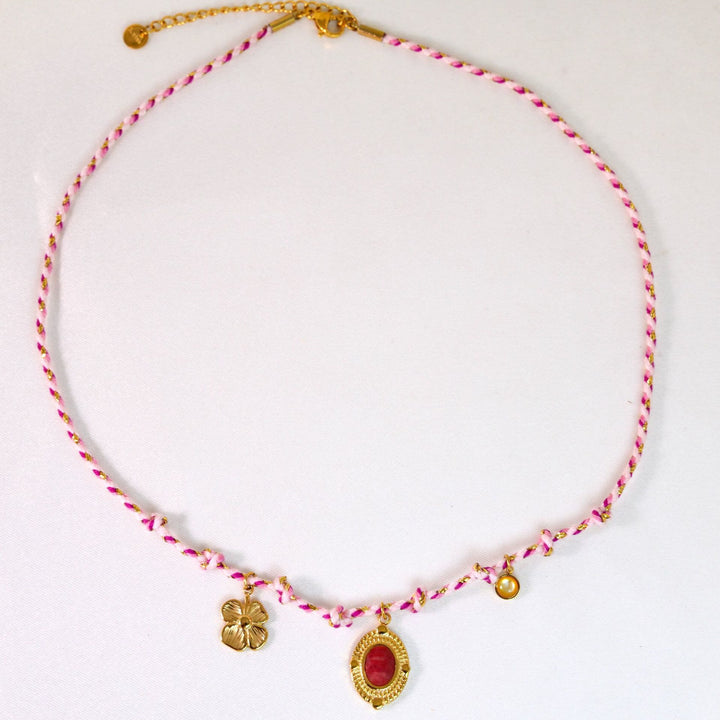 Collana con ciondolo in pietra naturale intrecciata colorata Olivenorma