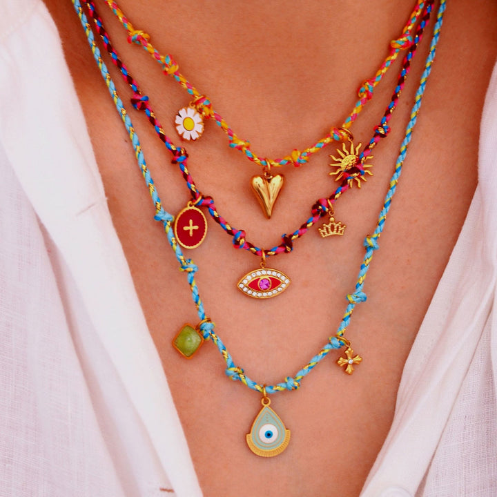 Collana con ciondolo in pietra naturale intrecciata colorata Olivenorma