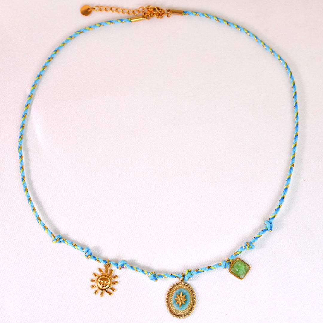 Collana con ciondolo in pietra naturale intrecciata colorata Olivenorma