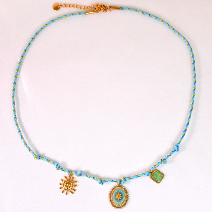 Collana con ciondolo in pietra naturale intrecciata colorata Olivenorma