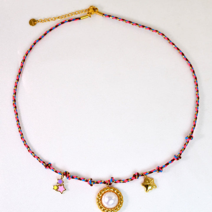 Collana con ciondolo in pietra naturale intrecciata colorata Olivenorma