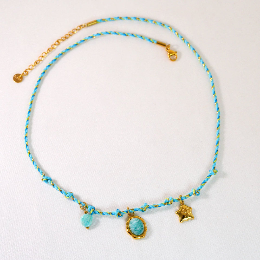 Collana con ciondolo in pietra naturale intrecciata colorata Olivenorma
