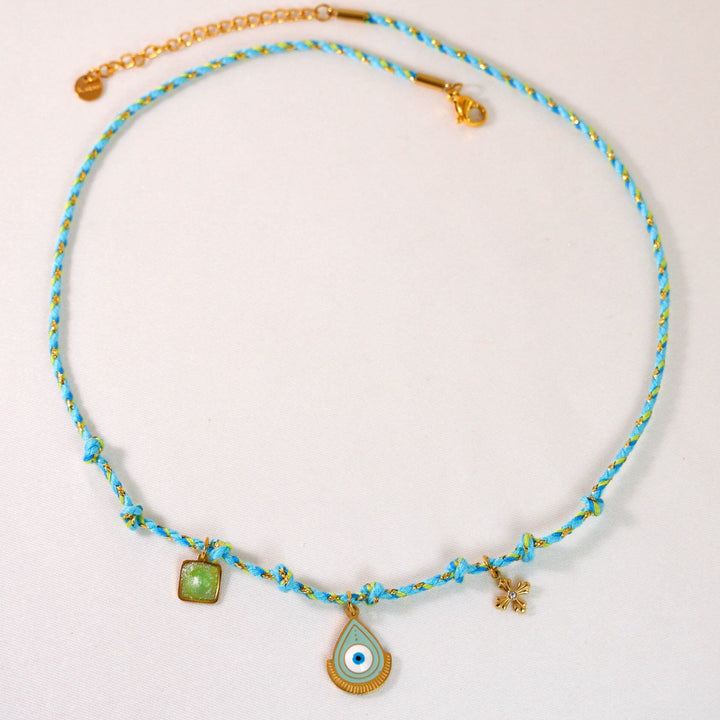 Collana con ciondolo in pietra naturale intrecciata colorata Olivenorma