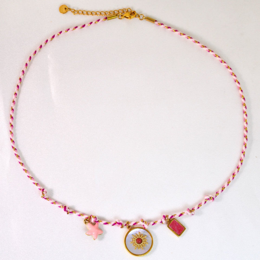 Collana con ciondolo in pietra naturale intrecciata colorata Olivenorma
