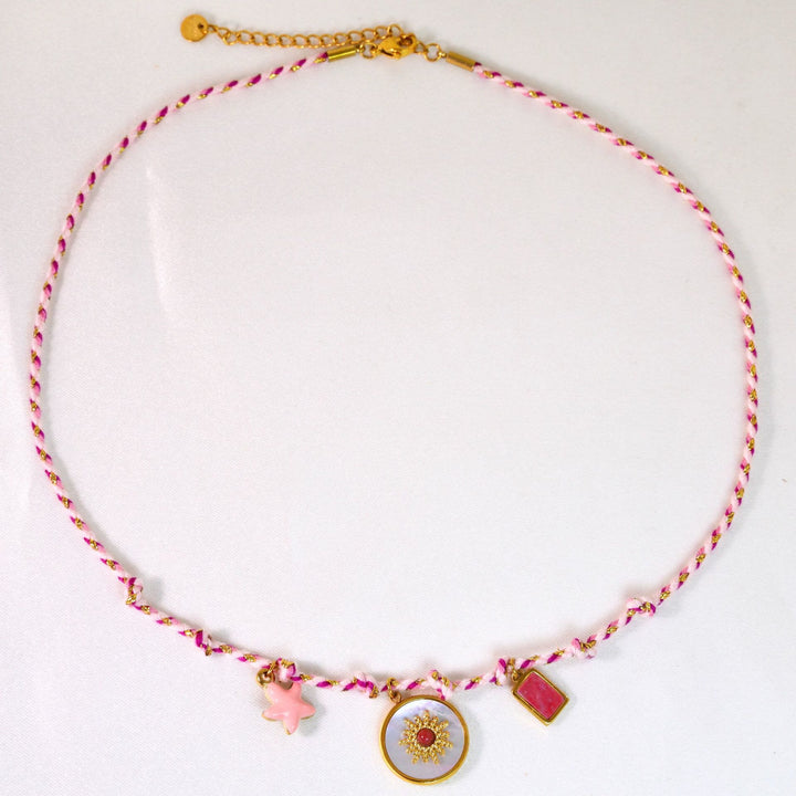 Collana con ciondolo in pietra naturale intrecciata colorata Olivenorma