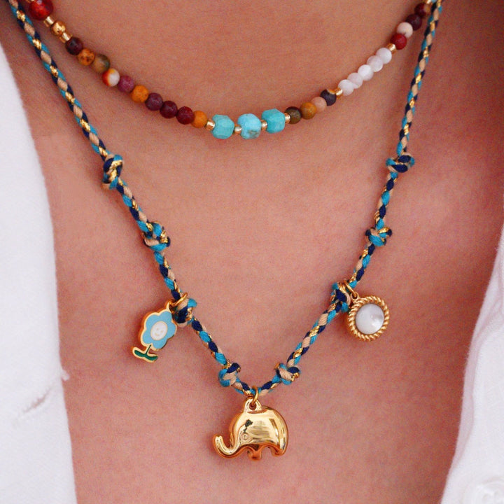 Collana con ciondolo in pietra naturale intrecciata colorata Olivenorma