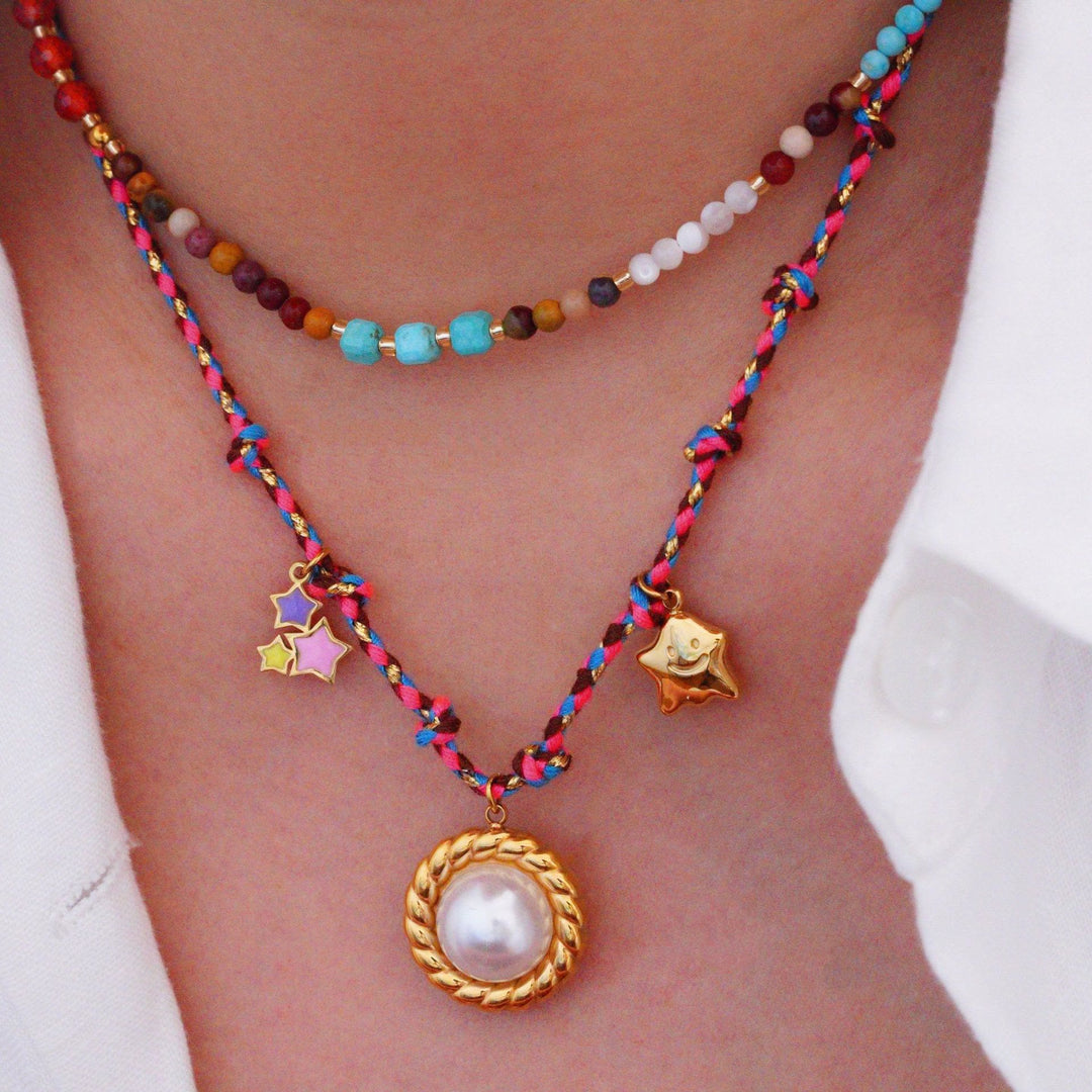 Collana con ciondolo in pietra naturale intrecciata colorata Olivenorma