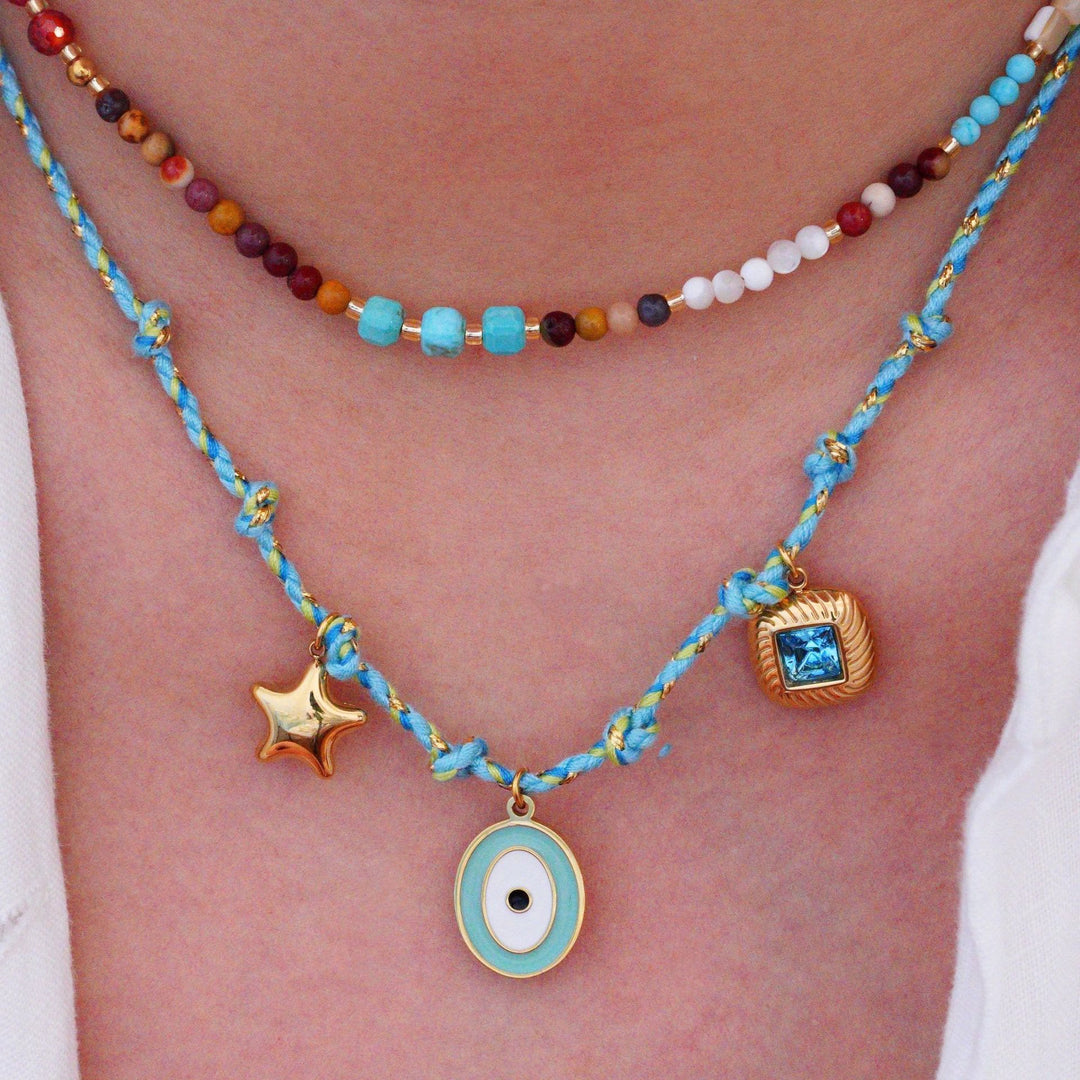 Collana con ciondolo in pietra naturale intrecciata colorata Olivenorma
