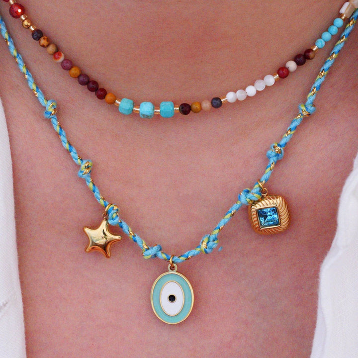 Collana con ciondolo in pietra naturale intrecciata colorata Olivenorma