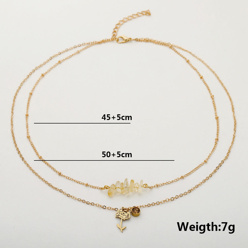 Collana con pietra portafortuna in pietra naturale Olivenorma con fiore di nascita
