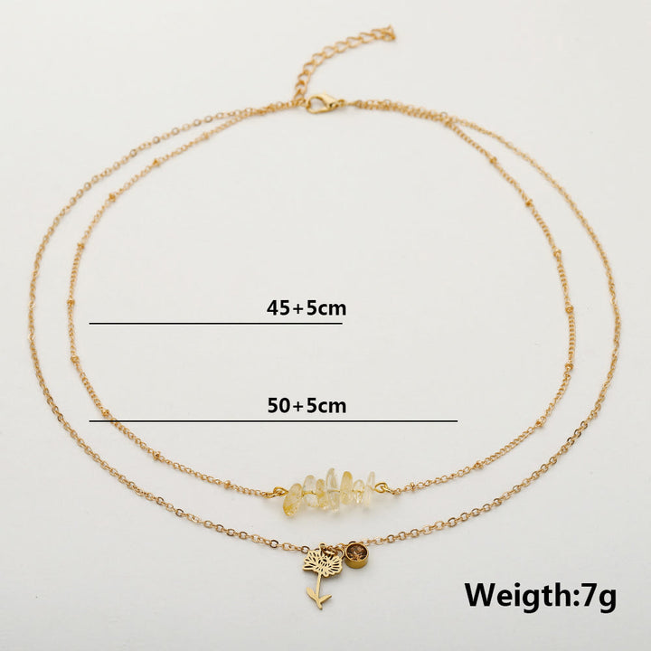 Collana con pietra portafortuna in pietra naturale Olivenorma con fiore di nascita