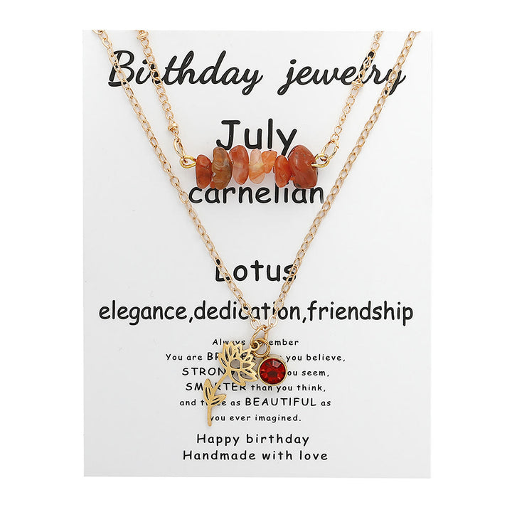 Collana con pietra portafortuna in pietra naturale Olivenorma con fiore di nascita