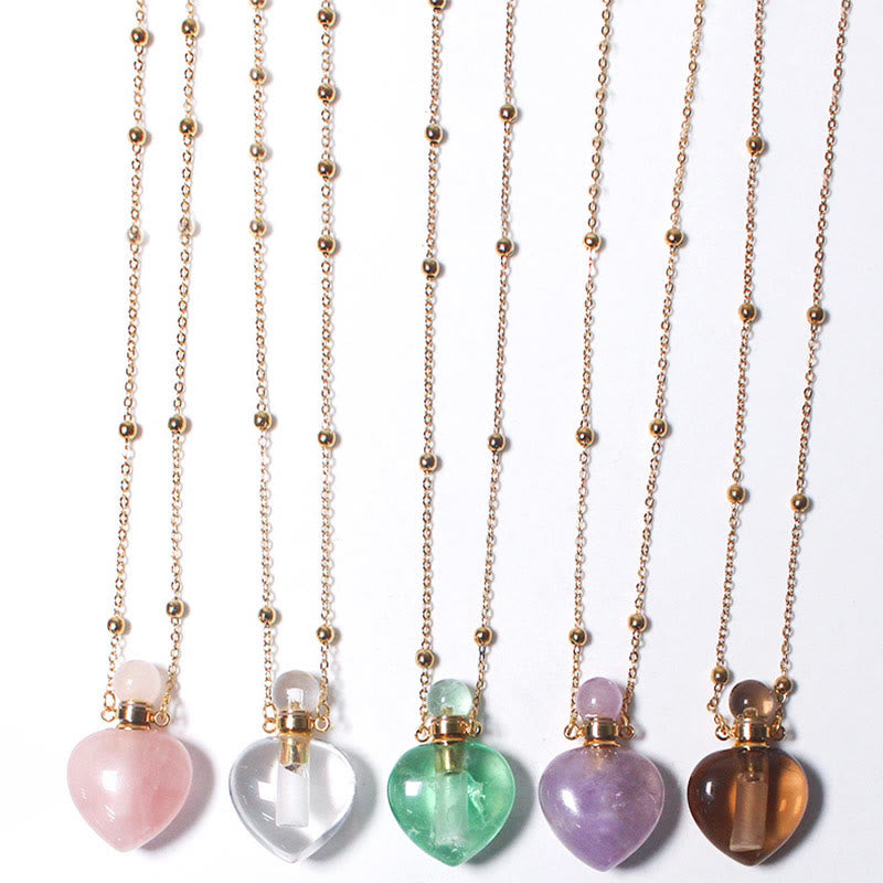 Collana con diffusore di oli essenziali in cristallo Olivenorma e bottiglia a forma di cuore