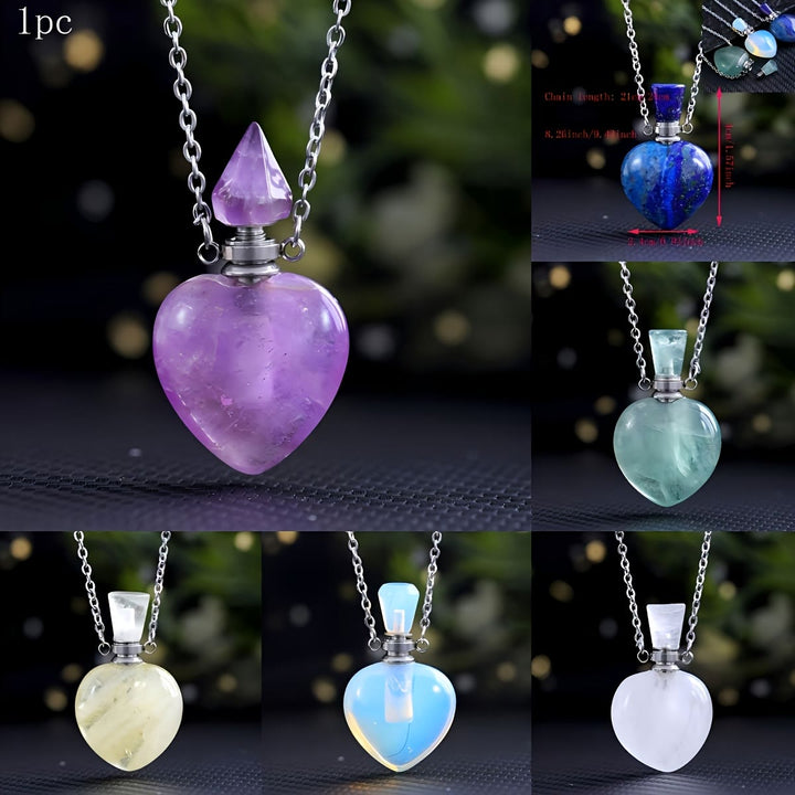 Collana con bottiglia d'amore con diffusore di oli essenziali di cristallo Olivenorma