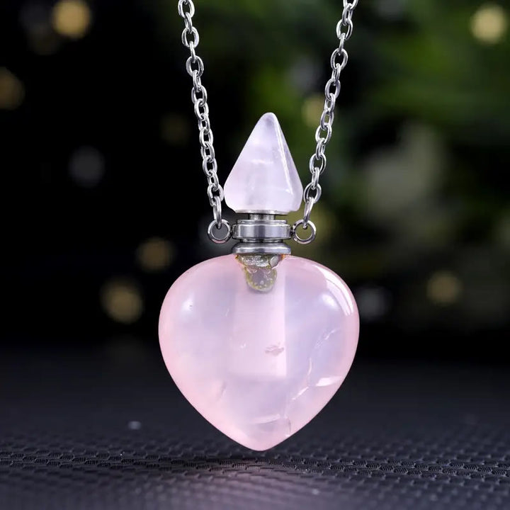 Collana con bottiglia d'amore con diffusore di oli essenziali di cristallo Olivenorma