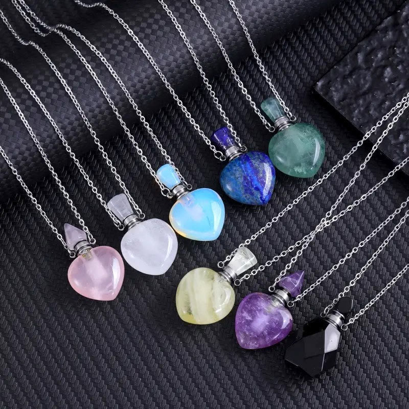 Collana con bottiglia d'amore con diffusore di oli essenziali di cristallo Olivenorma