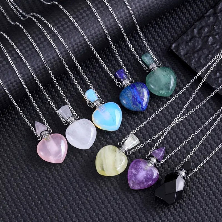 Collana con bottiglia d'amore con diffusore di oli essenziali di cristallo Olivenorma