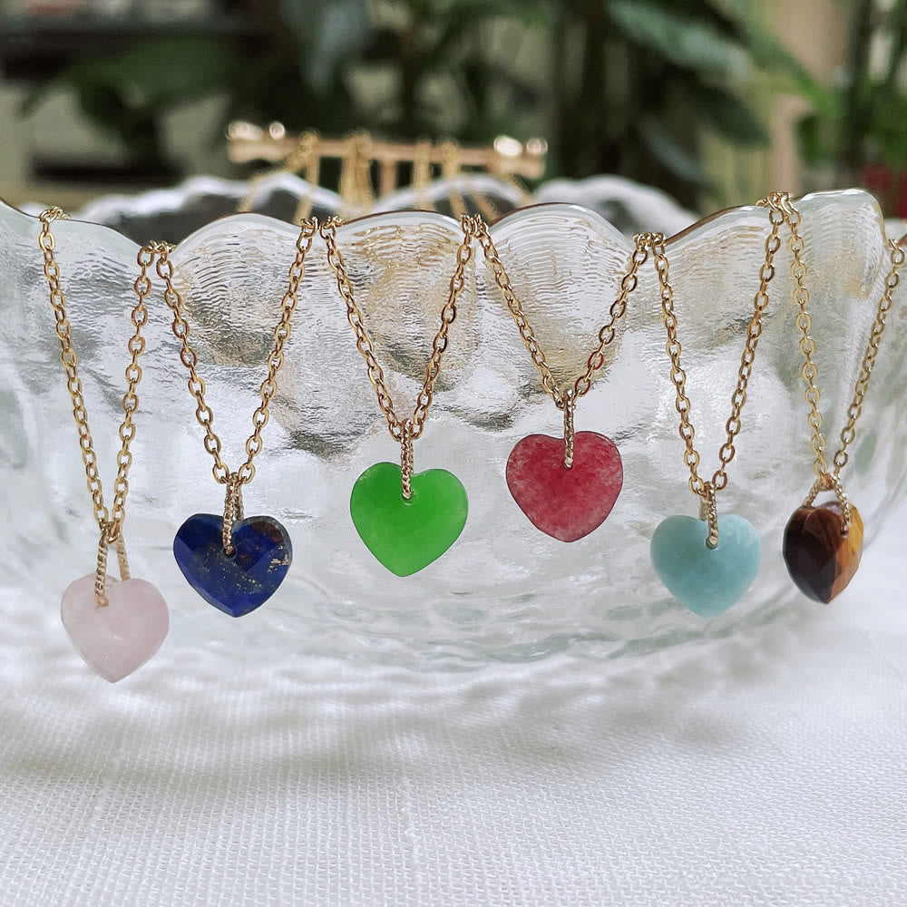 Collana in acciaio al titanio con taglio a cuore in cristallo naturale Olivenorma
