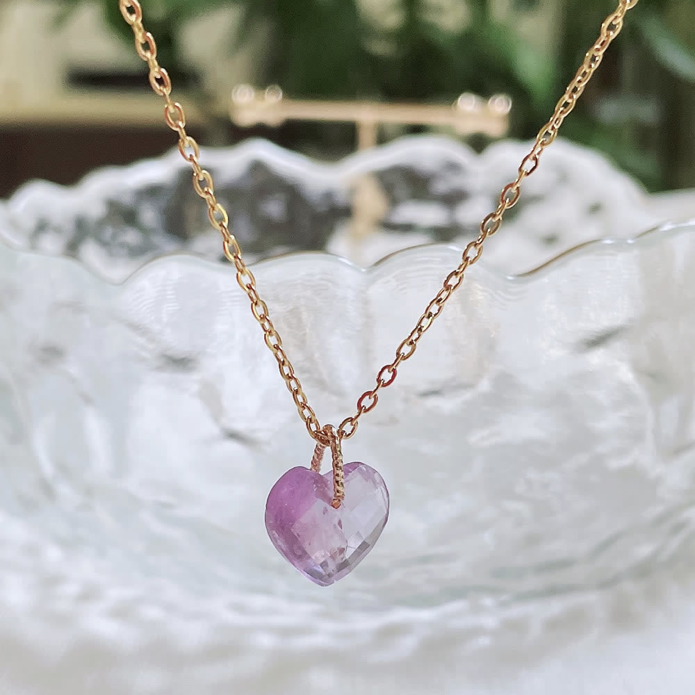 Collana in acciaio al titanio con taglio a cuore in cristallo naturale Olivenorma
