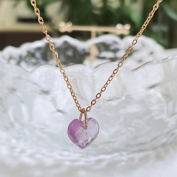 Collana in acciaio al titanio con taglio a cuore in cristallo naturale Olivenorma