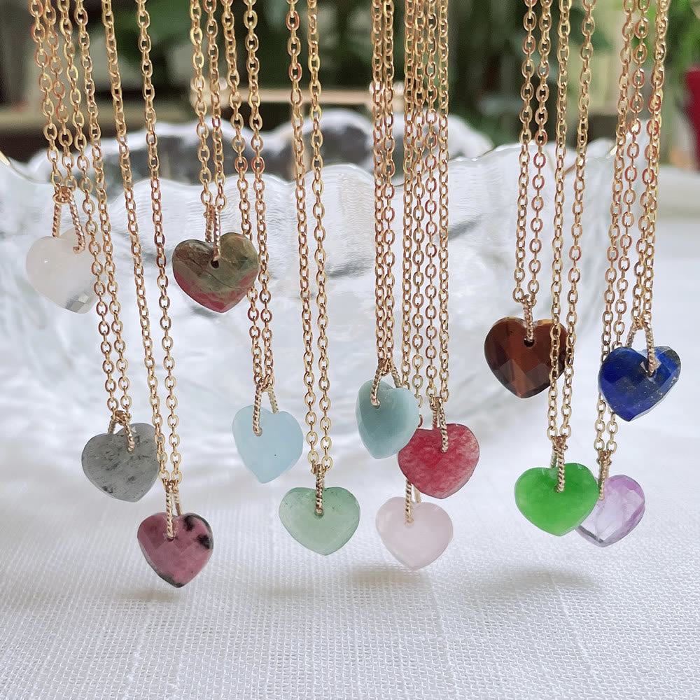 Collana in acciaio al titanio con taglio a cuore in cristallo naturale Olivenorma