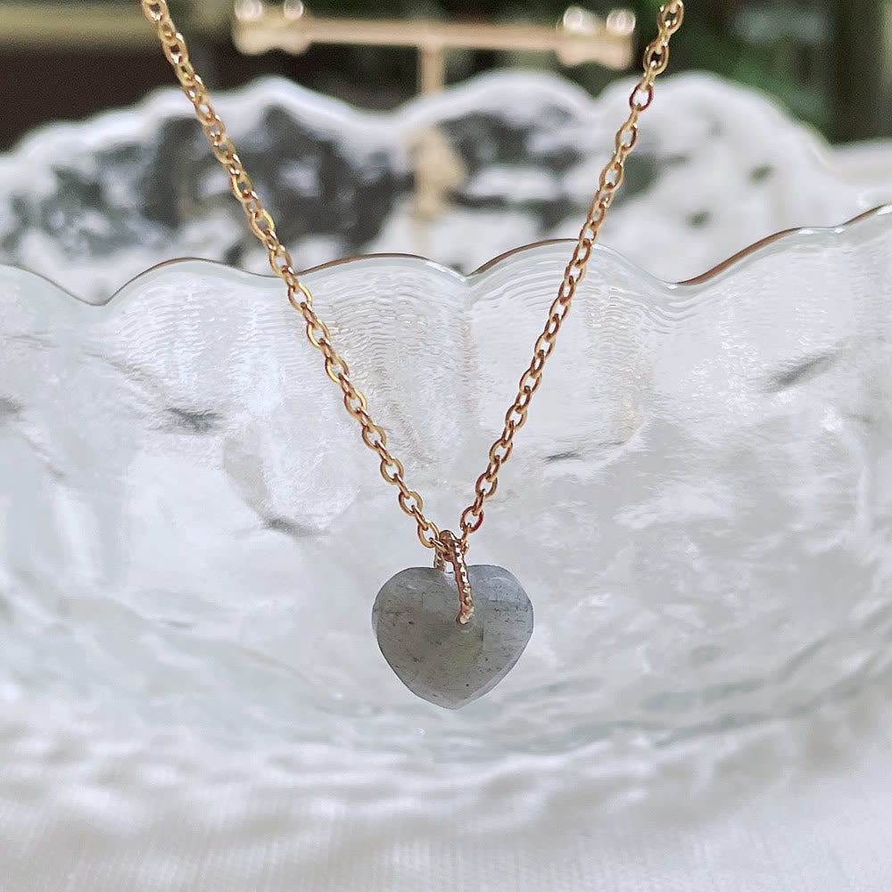 Collana in acciaio al titanio con taglio a cuore in cristallo naturale Olivenorma