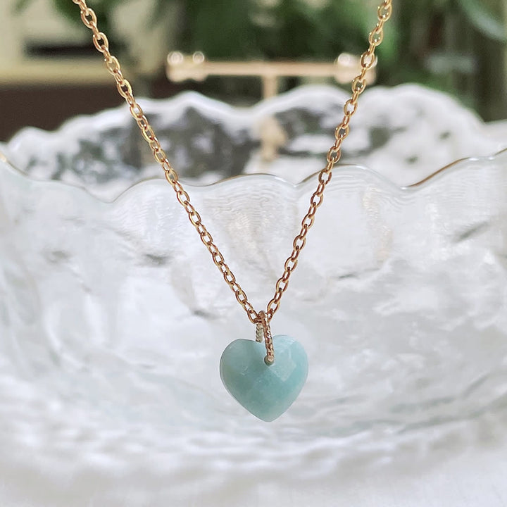 Collana in acciaio al titanio con taglio a cuore in cristallo naturale Olivenorma