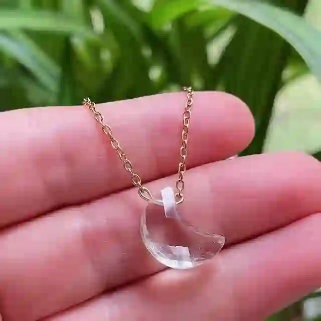 Collana in acciaio inossidabile con taglio lunare in cristallo naturale Olivenorma