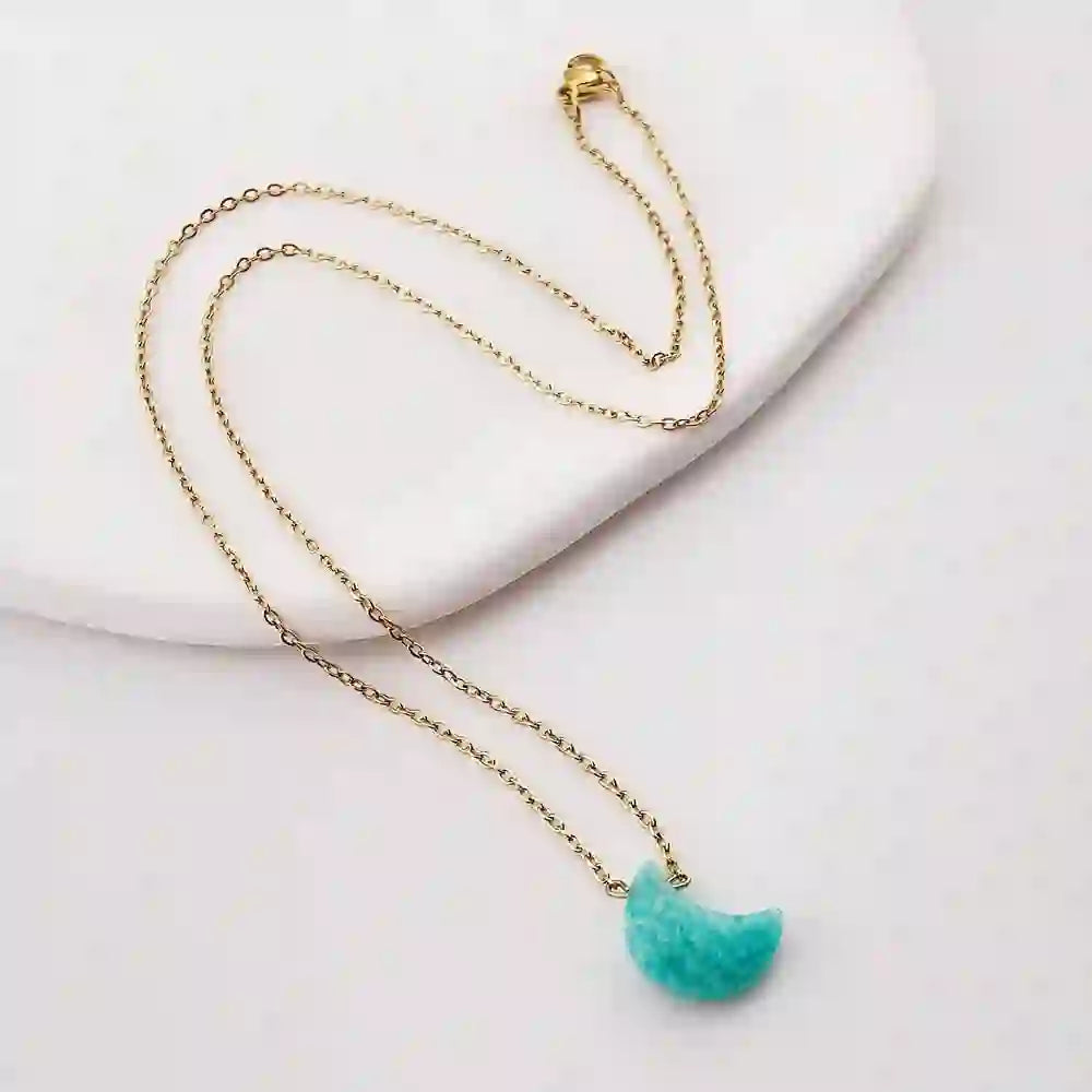 Collana in acciaio inossidabile con taglio lunare in cristallo naturale Olivenorma