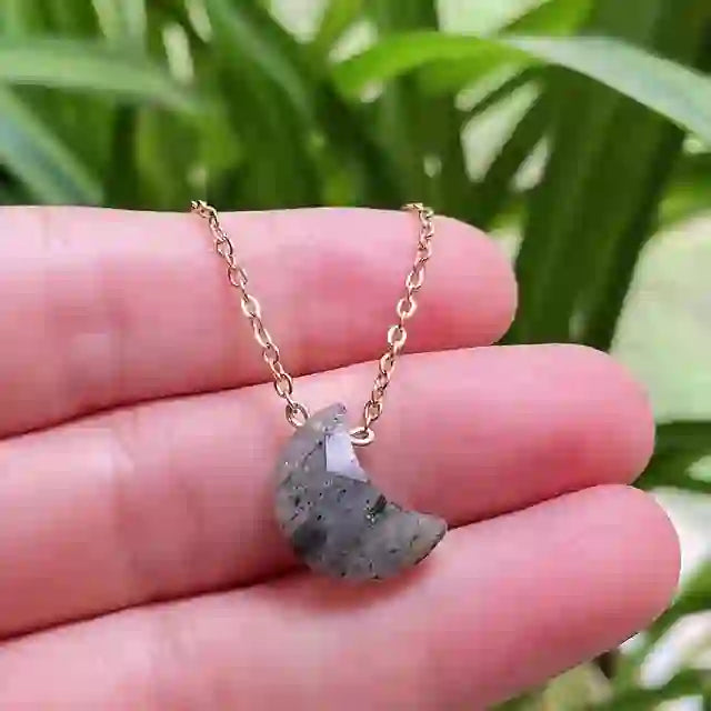 Collana in acciaio inossidabile con taglio lunare in cristallo naturale Olivenorma