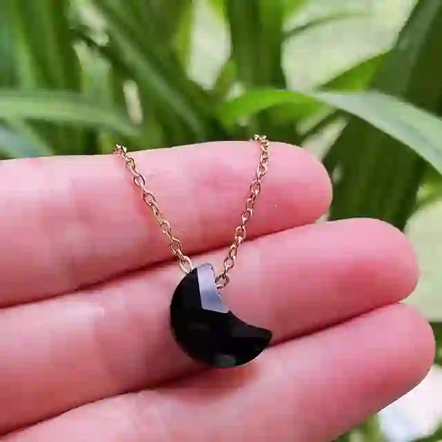 Collana in acciaio inossidabile con taglio lunare in cristallo naturale Olivenorma