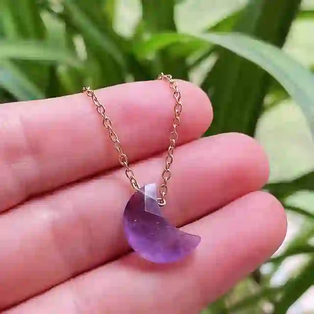 Collana in acciaio inossidabile con taglio lunare in cristallo naturale Olivenorma