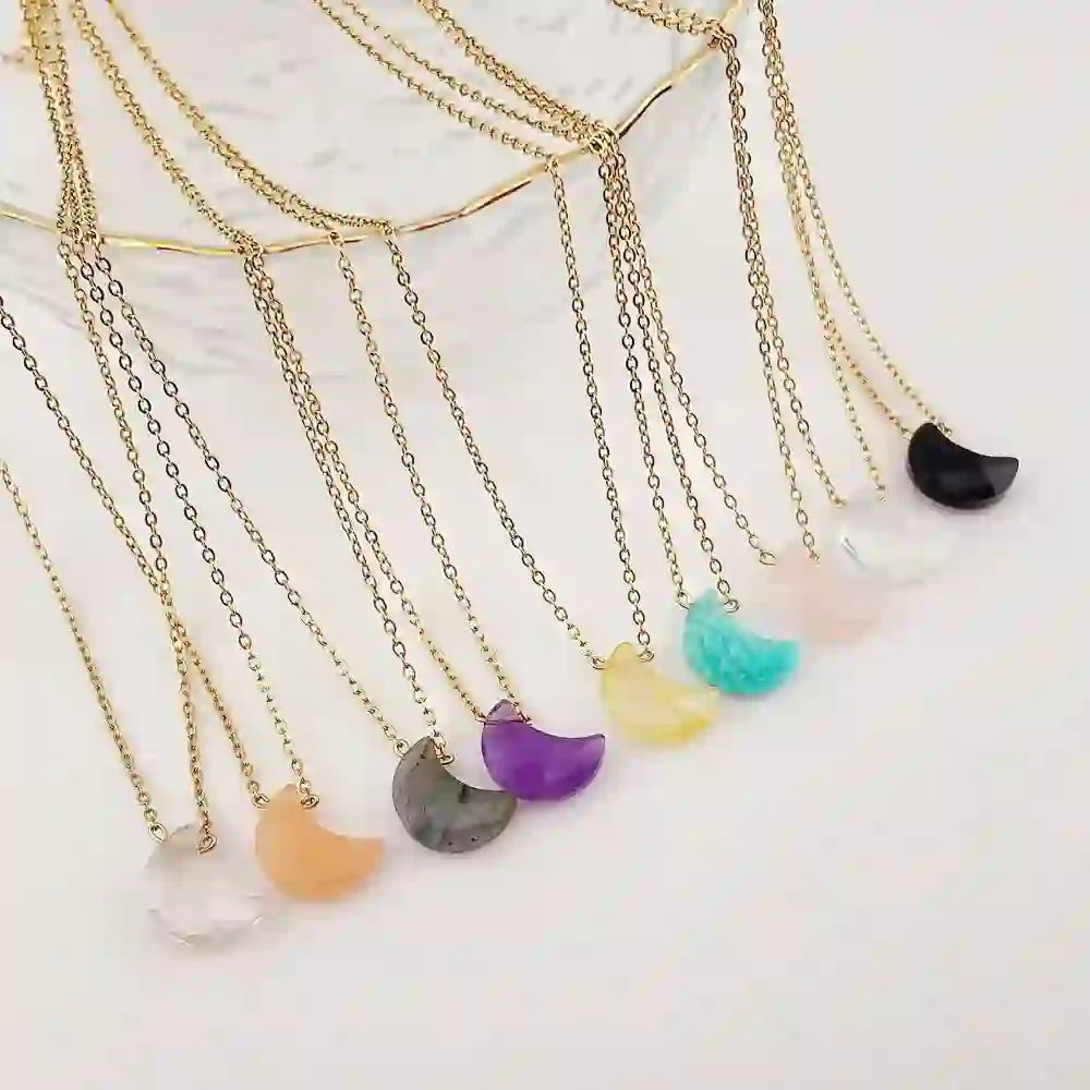 Collana in acciaio inossidabile con taglio lunare in cristallo naturale Olivenorma