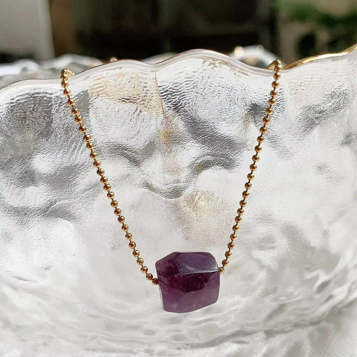 Collana con ciondolo a taglio quadrato in cristallo naturale Olivenorma