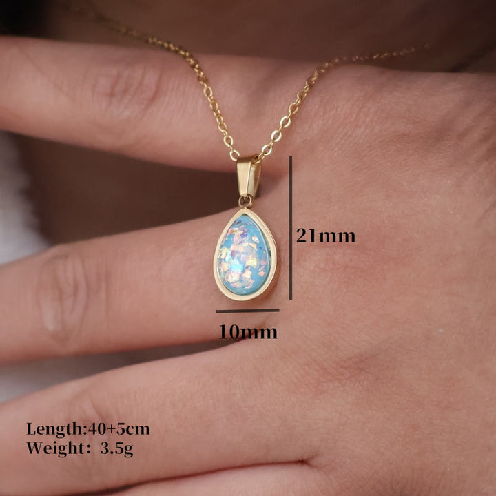Collana con ciondolo a goccia in opale naturale francese Olivenorma
